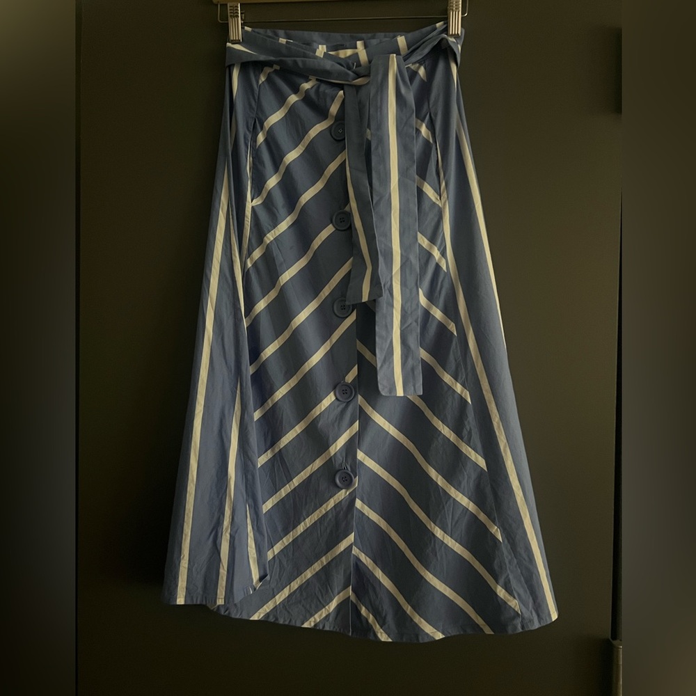 Maje Blue and White Striped A-Line Skirt FR 36